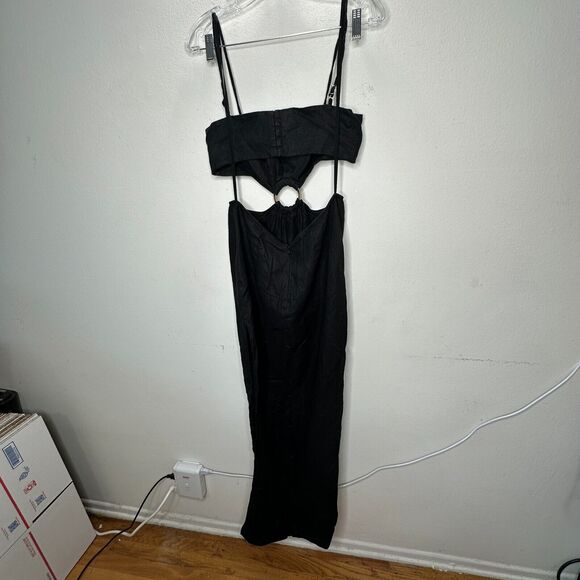 Rumer Black Avalon Ring Linen Dress Bandeau Top & Side Slit Skirt Zip Back L - Picture 6 of 16